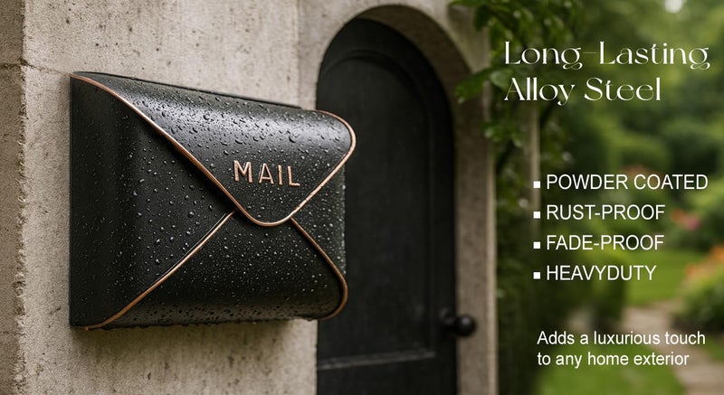 NACH Black Mailbox Wall Mount, 12.5 x 5 x 10 inch Wall Mount Mailboxes for Outside, Waterproof Mailboxes for Outside - Envelope Mailbox - Image 3
